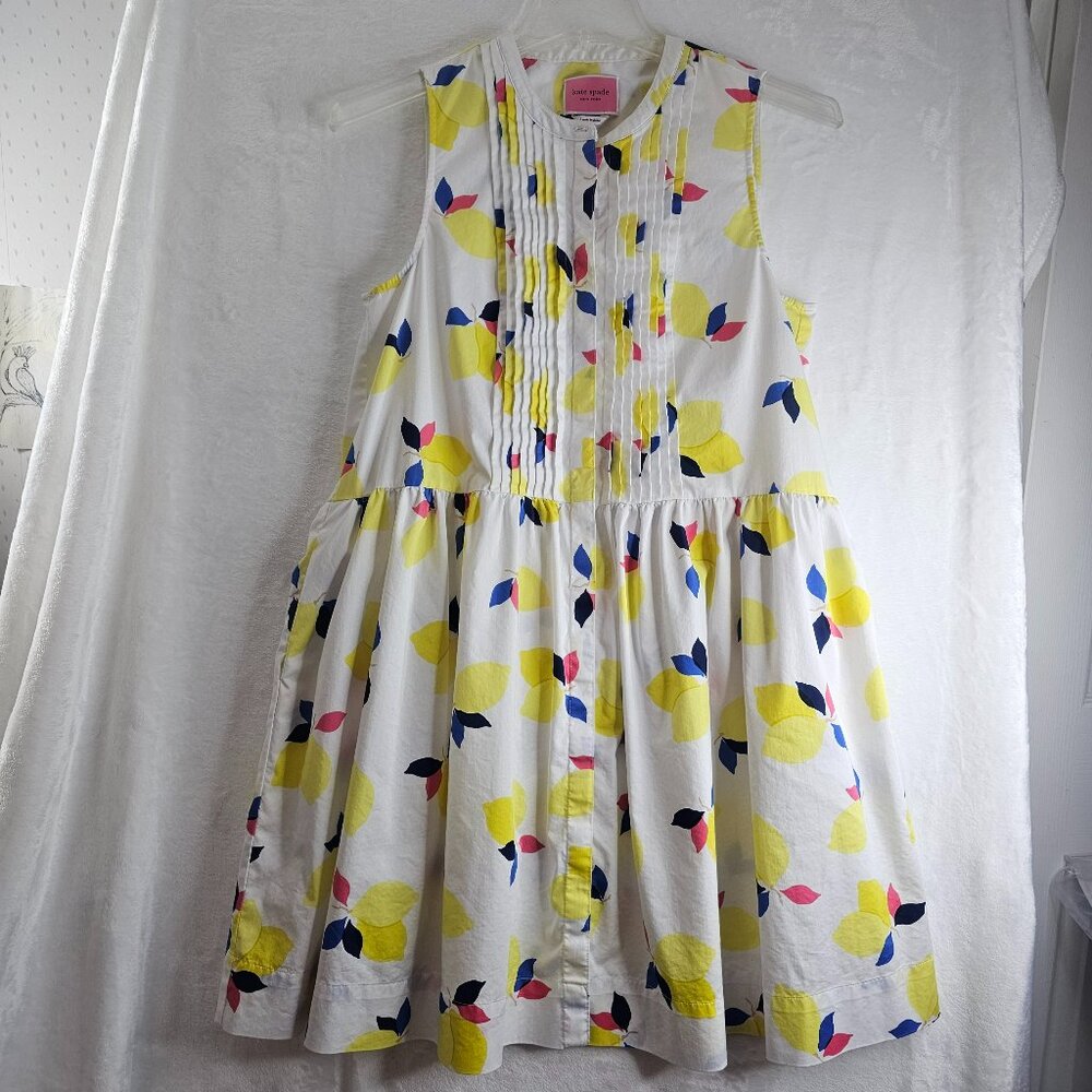 Kate Spade Lemon Zest Cotton Dress Size L Pockets Hidden Button Down Sleeveless